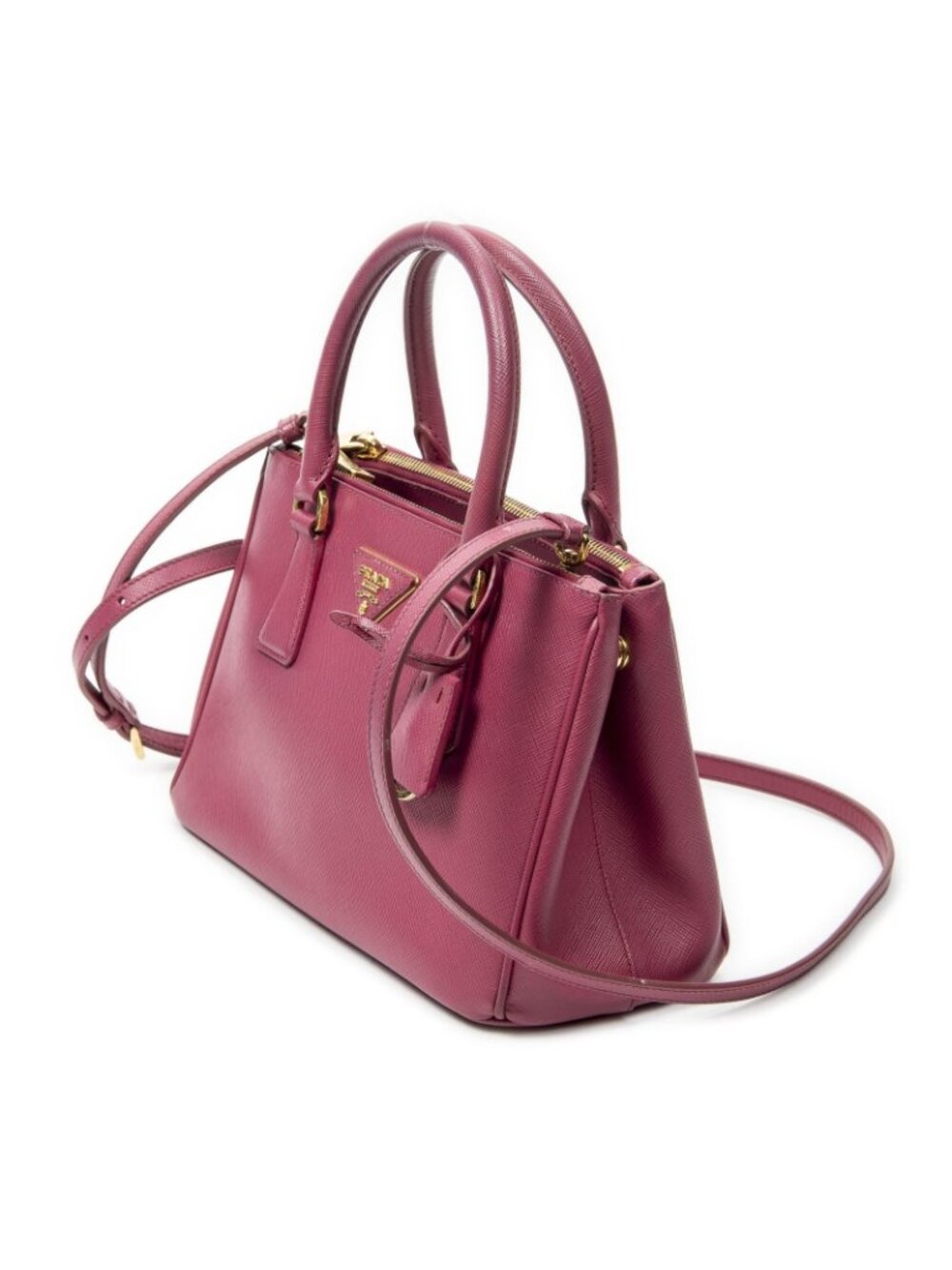 Prada Large Double Zip Galleria Tote Fuchsia Pink Saffiano Leather - Picture 2 of 10